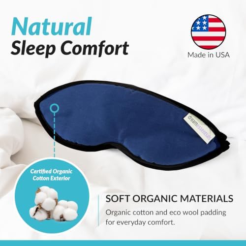 Dream Essentials Natura Organic Cotton Sleep Mask | Twilight Blue | Eye Mask for Sleeping, Light Blocking Soft Sleep Eye Cover with Eco Wool Padding | Made in USA Travel Accessories - Image 5