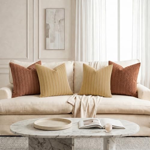 DEZENE 24x24 Mustard Yellow Throw Pillow Covers Pack of 2 Soft Striped Corduroy Square Spring Summer Pillow Cases for Couch Sofa Bedroom Living Room Home Decor - Image 7