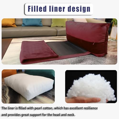 Velvet Recliner Head Pillow with Non-Slip Base - Adjustable Neck Support for Pain Relief in Home, Office and Travel (Wine) - Image 5