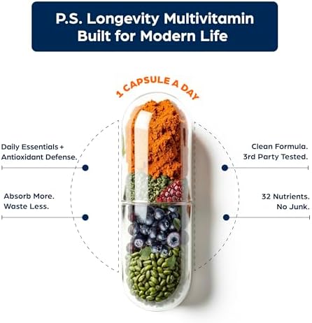 PS Longevity Anti-Aging Multivitamin, Urolithin A & CoQ10, 60 Day Refill - Image 5