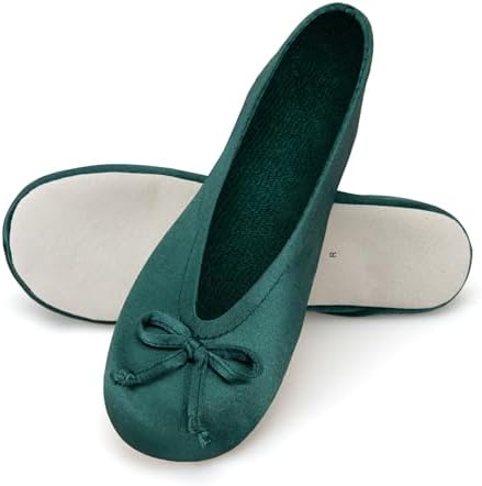 Isotoner Women's Satin Ballerina Slippers with Classic Ribbon Bow and Suede Sole - Image 4