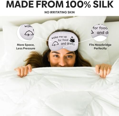 VITYA Silver Do Not Disturb/Wake Me Up Double-Sided Silk Sleep Mask for Women/Men | Light Blocking | Soft Breathable Sleep Eye Mask for Traveling on Airplane | Eye Mask with Elastic Strap (Silver) - Image 6