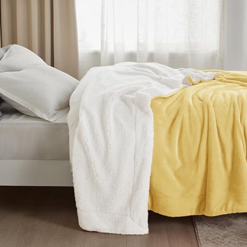 Bedsure GentleSoft Sherpa Fleece Blanket Queen Size for Bed, Non-Heated, Thick and Warm Throw for Women and Men, Soft Fuzzy Plush Queen Blanket for Fall, Yellow, 90x90 Inches - Image 5