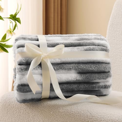 BEDELITE Ribbed Twin Blanket for Couch & Bed, Black&White, 60"x80" - Image 2