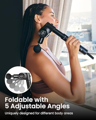 NAPRE Foldable Massage Gun Deep Tissue with 5 Adjustable Angles,Handheld Percussion Back Massager for Muscle/Neck/Body Pain Relief with Long Extension Handle,32-Speeds,6 Heads,with Case - Image 4