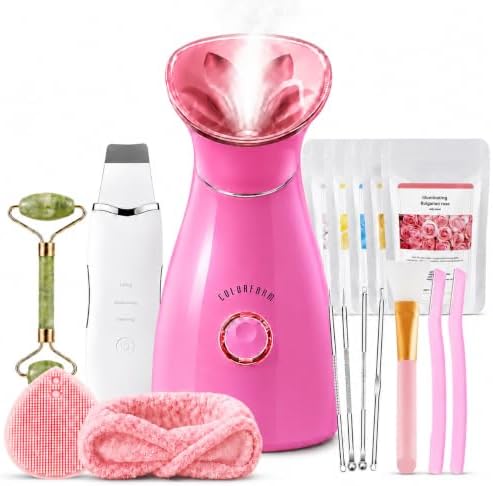Nano Ionic Facial Steamer Kit with 17 Skin Care Tools for Home Spa by Colorfarm