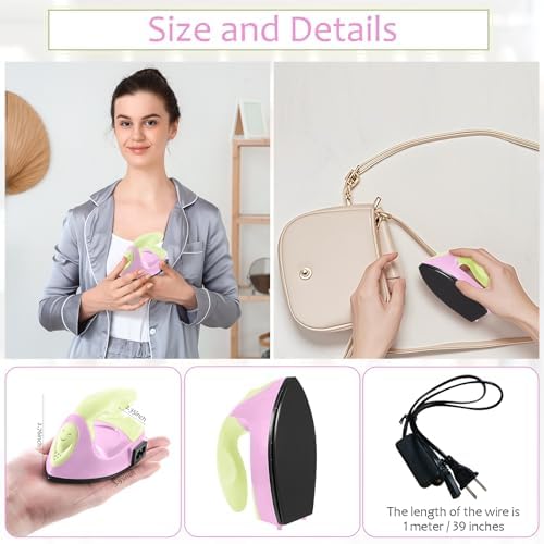 Honoson Mini Craft Iron Mini Heat Press Small Iron 3.93 x 2.36 x 2.76 Portable Tiny Flatiron with Charging Base Accessory for Fuse Bead Patch DIY Heat Transfer Vinyl (Light Yellow, Light Pink) - Image 3