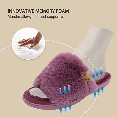 Onmygogo Indoor Slippers for Women Open Toe with Memory Foam, Soft Faux Fur Nonslip House Slippers - Image 4