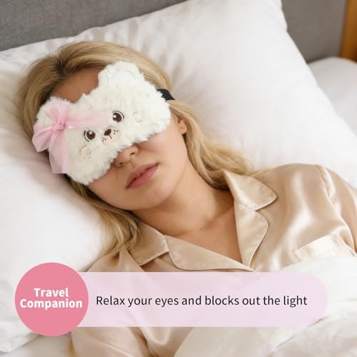 PERFECTSIGHT Sleep Eye Masks, Cute Penguin Plush Sleep Eye Cover Lightweight Adjustable Eyeshade Faux Fur Mask Cover for Women Men Sleep Travel Nap, Lace Bear - Image 3