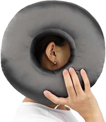 Silky Satin Piercing Pillow Ear Pillows Donut with Hole for Ear Pain CNH Piercing Pain Relief Sleeping Pressure Sore Side Sleepers Smooth Cooling Ear Guard Protector, Dark Gray by Heal+n+Hope