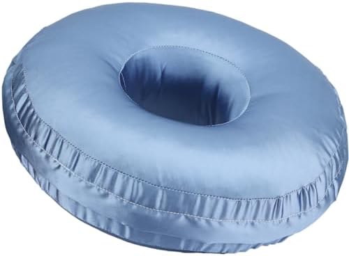Washable Silky Satin Ear Piercing Pillow with Removable Pillowcase Smooth Cooling Donut Pillows Hole for Ear Pain Relief CNH Sleeping Pressure Sore Side Sleepers Ear Guard Protector, Haze Blue by Heal+n+Hope