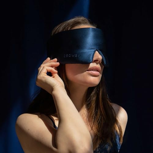 DROWSY Silk Sleep Mask Set - Face-Hugging, Padded Silk Cocoon for Luxury Sleep in Total Darkness - Eye Masks for Sleeping & Travel, 100% Pure Mulberry Silk, Adjustable - Midnight Blue (Set of 2) - Image 4