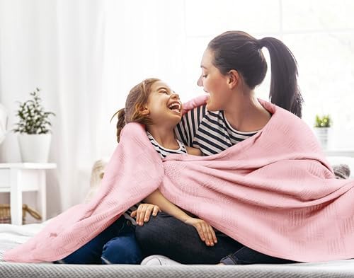 Utopia Bedding 100% Cotton Thermal Blanket Dusky Pink Queen, 90x90 Inches - Image 4