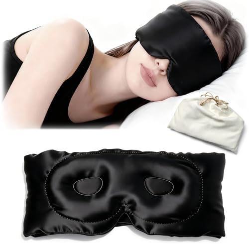 100% Mulberry Silk Sleep Mask for Women & Men – 22 Momme 6A Grade, 3D Contoured Total Blackout Eye Mask for Side Sleepers, Eyelash Extensions, Adjustable Strap, Breathable Blindfold (Black) by Unknown