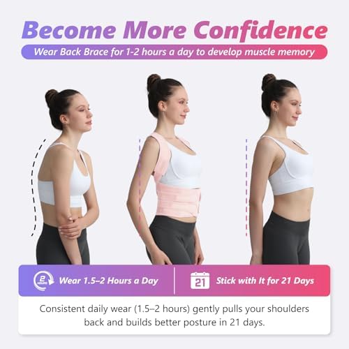 Posture Corrector for Women and Men, Adjustable Shoulder Straightener with Full Back Support, Relief for Lower & Upper Back Pain, Spine, Scoliosis Relief (Pink, Small) - Image 4