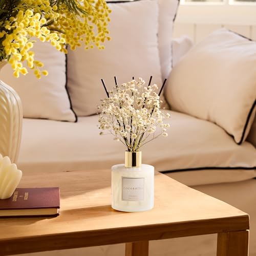 COCORRÍNA Reed Diffuser - Gardenia 6.7 Fl.oz Reed Diffuser Set with Sticks & Preserved Baby's Breath, Reed Diffuser for Home Bathroom Shelf Decor - Image 5