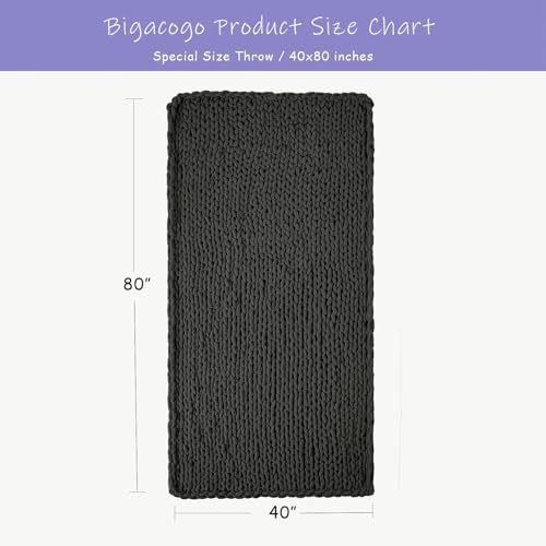 Bigacogo Chunky Knit Throw Blanket for Couch, 40x80 inches, Dark Grey - Image 2