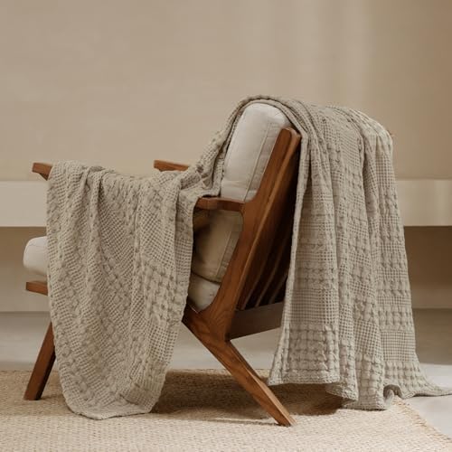 PHF Lightweight 100% Cotton Waffle Throw Blanket for Couch, Taupe by PHF
