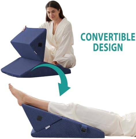 Bedluxe Wedge Pillow for Sleeping, Adjustable 9&12 Inch Foldable Bed Wedge Pillow Set, Orthopedic Memory Foam Triangle Pillows Wedge, 7-in-1 Elevated Pillows for Leg and Back Support, Navy - Image 3