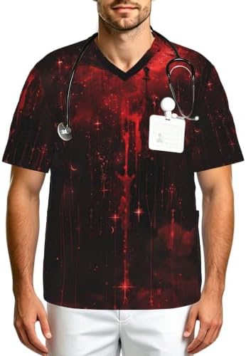 Men's Scrub Top,V-Neck Spill Wrinkle Resistant,3 Pockets-Tarot (4) by Unknown