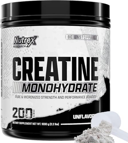 Nutrex Research Micronized Creatine Monohydrate Powder - 200 Servings (1KG) Pure, Unflavored Creatine Monohydrate Supplement for Muscle Gain, Strength and Performance, 5G Per Serv (2.2lbs) by NutrexResearch