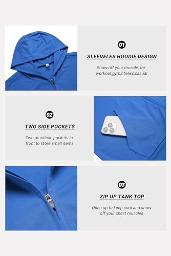 COOFANDY Men's Workout Hooded Tank Tops 2 Pack Zip Up Sleeveless Gym Shirts Muscle Cut Off T Shirt Bodybuilding Hoodies - Image 5