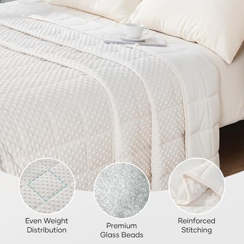 Cottonblue Weighted Blanket 15lbs 48x72 for Adults, Minky Dots Cream White - Image 4