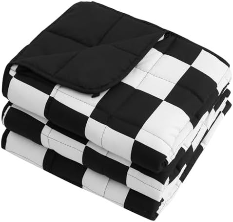 Weighted Blanket for Adults 12lbs, 60"x80", Queen Size Cooling Heavy Throw Blanket for 110-130lbs, Microfiber Soft Big Blankets Weighted Comforter, Black Checkered - Image 7