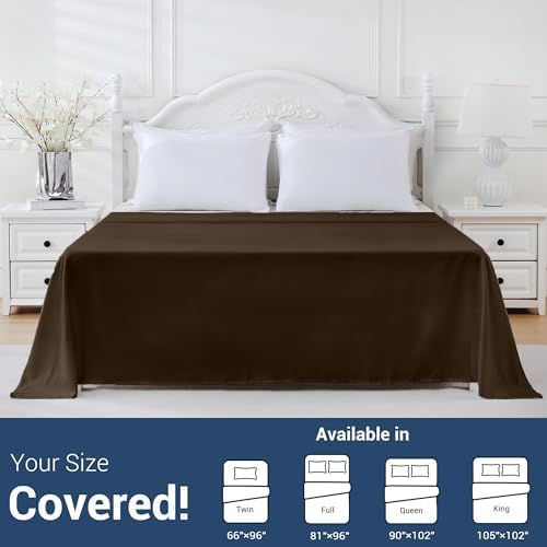 Twin Flat Sheet Only, 1 Pack Top Bed Sheets, Soft Breathable Brushed Microfiber Color-Coded Label Threads, (66"x96",Brown) - Image 5
