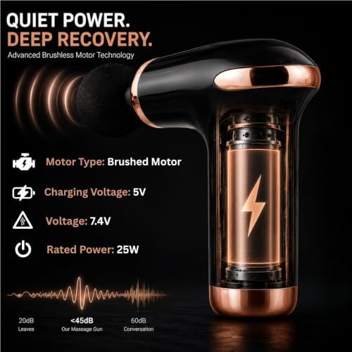 Mini Massage Gun - Handheld Muscle Massager, 6 Speed, 4 Heads, USB-C, Black - Image 7