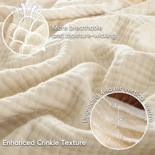 PHF 100% Cotton Muslin Blanket Twin XL Size 66"x90", 4-Layer Lightweight Gauze Throw, Breathable Cloud-Soft Minimalist Blanket for Bed, Couch, Camping & Baby, Beige/Short Bread, Ideal Gift - Image 3