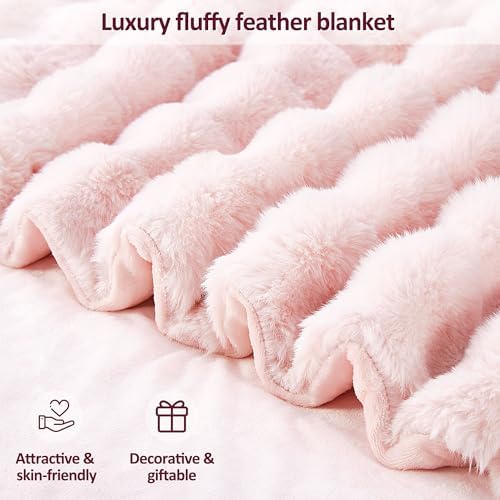 DREAMNINE Soft Faux Bubble Rabbit Fur Blanket Twin Size, Thick Cozy Decorative Warm Fuzzy Fur Blanket for Bed Couch Sofa Chair Bedroom Living Room Dorm Gift, 60 * 70 Inches, Pink - Image 7