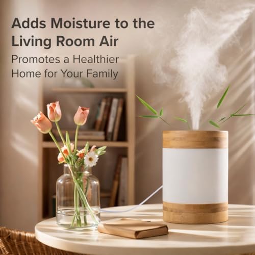 Bamboo Ultrasonic Mini Humidifier, 400ml Quiet Desktop Humidifier with Dual LED Night Light, USB-C Powered, Auto Shut-Off, Portable Small Room Air Moisturizer for Bedroom, Desk, Office & Travel - Image 5