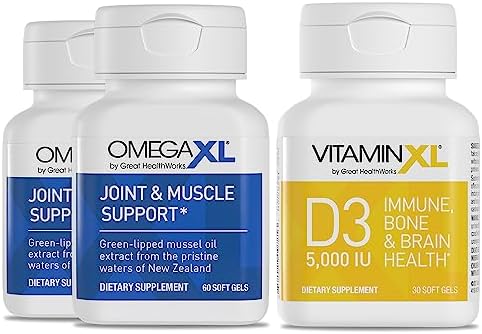 OmegaXL Joint Support Supplement - Natural Muscle/Immune Support, 60 Softgels (2 Pack) & VitaminXL D3 High Potency Daily Vitamin D 5000 IU 125mcg Supplement (30 Softgels) by GreatHealthWorks