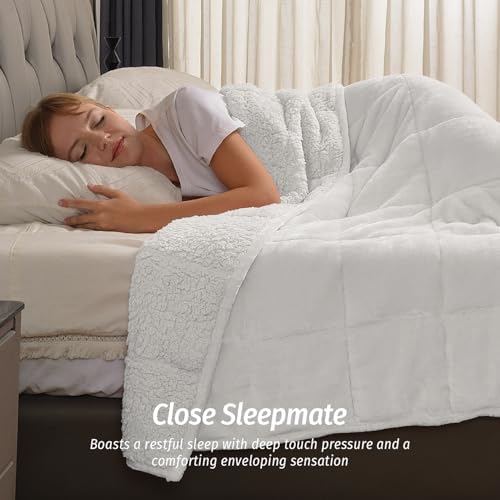Wemore Sherpa Fleece Weighted Blanket for Adult 20 lbs Queen 60"x80" White - Image 3