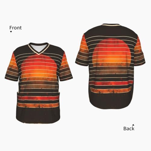 Men's Scrub Top,V-Neck Spill Wrinkle Resistant,3 Pockets-Retro Sunset Stripes (2) - Image 4