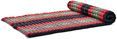 Leewadee - Kapok Roll Mat – Handcrafted Folding Sleep & Relaxation Mattress from Thailand, Ideal as Guest Bed, Camping Mat, Yoga Mat or Traditional Futon, 75 x 39 inches, Black Red by Leewadee