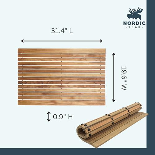 Nordic Teak 100% Solid Teak Wood String Mat - Indoor and Outdoor Use - Non-Slip Wooden Platform for Sauna, Pool, Hot Tub Flooring Decor and Protector (Natural Finish, 31.4" x 19.6") - Image 2