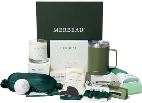 Luxury Self Care 13 Piece Gift Set – Non-Toxic, Clean Ingredients, Naturally-Scented Essential Oils, Candle, Socks, Bar Soap, Bath Bomb, Clean Towels, Hair Clip, Tumbler & More – Spa Kit, NEW by MerbeauCleanFaceTowels