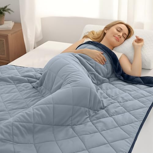 ZonLi 15lbs Weighted Blanket for Adults Sleeping, Double-Sided All Season Reversible 75D Cooling Mesh & Warm Ribbed Microfiber, 48"x72" Navy Blue Contrast Color, Machine Washable by Zonli
