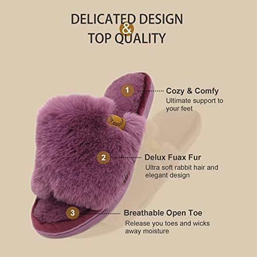 Onmygogo Indoor Slippers for Women Open Toe with Memory Foam, Soft Faux Fur Nonslip House Slippers - Image 5