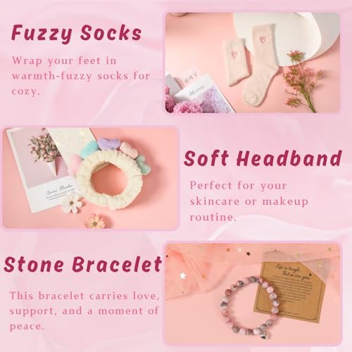 Happy Birthday Gifts for Women, 9pc Get Well Baskets, Pink Self Care Package Relaxing Spa Bath Thinking of You Gift Set for Gf Sister Friend Nurse Daughter Teacher Mother Christmas - Image 5