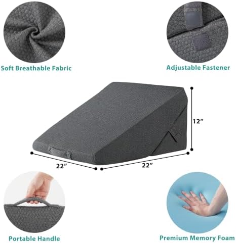 Bedluxe Wedge Pillow for Sleeping, Adjustable 9&12 Inch Foldable Bed Wedge Pillow Set, Orthopedic Memory Foam Triangle Pillows Wedge, 7-in-1 Elevated Pillows for Leg and Back Support, Dark Grey - Image 6