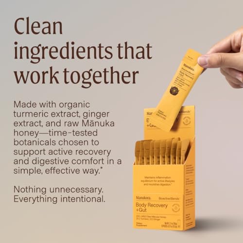 Manukora Body Recovery + Gut, Turmeric & Ginger, Raw Manuka Honey, 10ct - Image 4