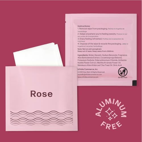 Dew Well Deodorant Wipes - Individually Wrapped Armpit Wipes - Aluminum Free Body Sheets with Natural Extracts - Rose Towelette for Travel - 50 Count, Pack of 3, Rose - Image 2