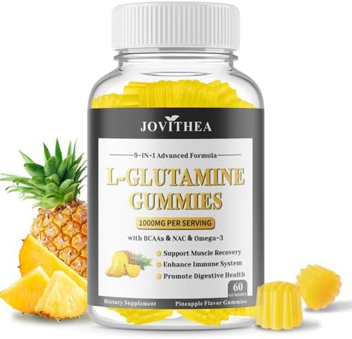 L-Glutamine Gummies 1000mg, Glutamine Supplement for Women & Men, with BCAAs, Magnesium & NAC, Support Gut, Muscle Health & Immunity, Vegan, Gluten Free, Keto Friendly, Pineapple Flavor, 60Ct by Unknown