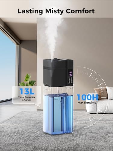 13L/3.43Gal Humidifier Large Room, 800ft² Coverage, 100H Runtime, Auto Humidity Control, Top Fill, Humidifiers for Bedroom, 35dB Quiet, Sleep Mode, Aroma Diffuser, 24H Timer, Auto Shut-off Protection - Image 3