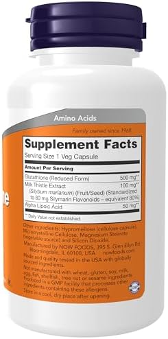 NOW Foods Supplements, Glutathione 500 mg, With Milk Thistle Extract & Alpha Lipoic Acid, Free Radical Neutralizer*, 60 Veg Capsules - Image 2