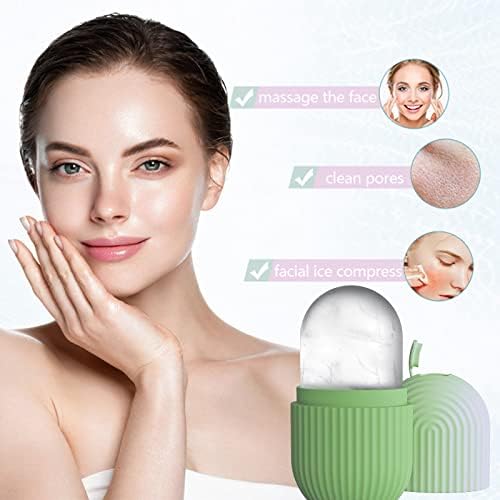 Joyeee Ice Face Roller, Reusable Silicone Mold Face Massage Eye Facial Beauty Skin Care Tools Apply Ice for Shrink Pores Anti Wrinkle Reduce Puffiness Improve Skin Elasticity, Striped, Green - Image 5