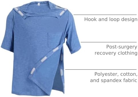 Unisex Post Shoulder Surgery Shirts Recovery Tear Away Short Sleeve Chemo Clothing with Stick On Fasteners, Convenient - Image 4